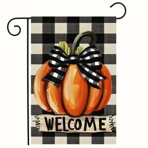 Fall Buffalo Plaid Pumpkin Garden Flag 12x18‎ – Welcome Yard Decor Gingham Bow